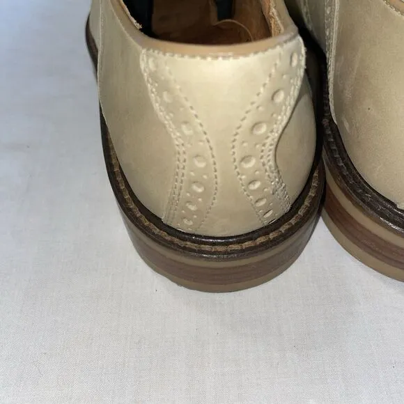 Johnston &amp; Murphy Saddle Oxfords Mens Sz 9.5 M Beige Leather Block Heels Italy