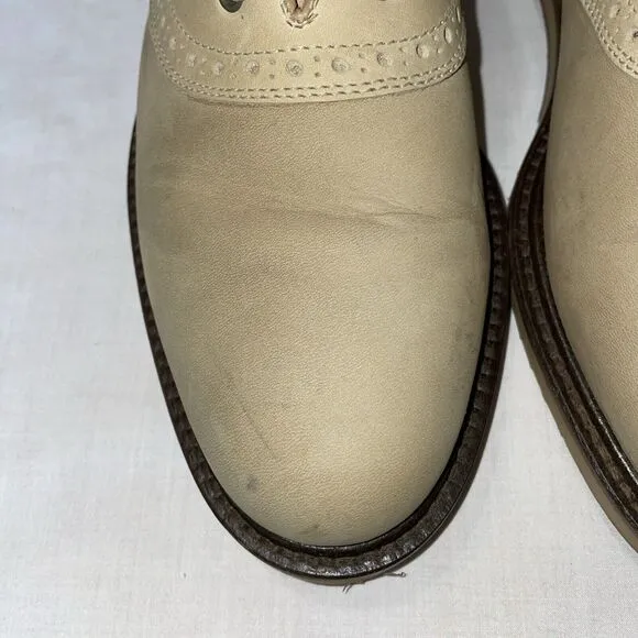 Johnston &amp; Murphy Saddle Oxfords Mens Sz 9.5 M Beige Leather Block Heels Italy
