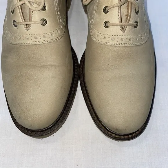 Johnston &amp; Murphy Saddle Oxfords Mens Sz 9.5 M Beige Leather Block Heels Italy