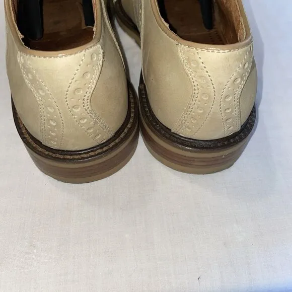 Johnston &amp; Murphy Saddle Oxfords Mens Sz 9.5 M Beige Leather Block Heels Italy