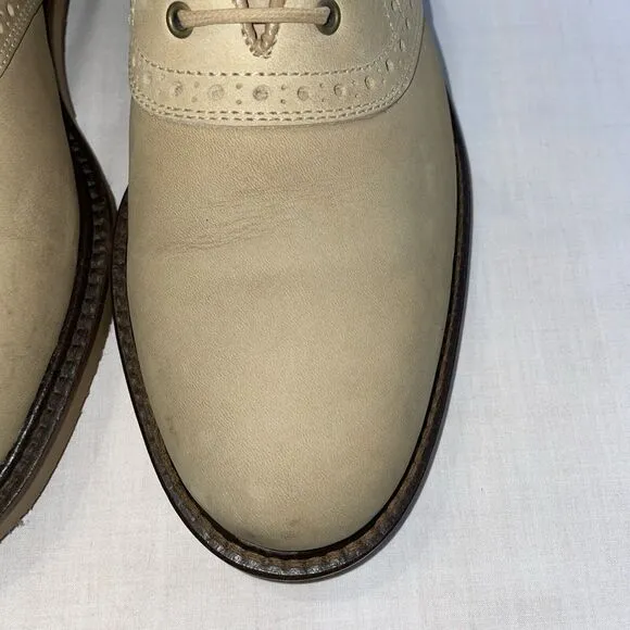 Johnston &amp; Murphy Saddle Oxfords Mens Sz 9.5 M Beige Leather Block Heels Italy