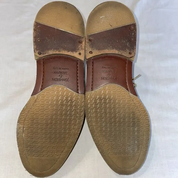 Johnston &amp; Murphy Saddle Oxfords Mens Sz 9.5 M Beige Leather Block Heels Italy