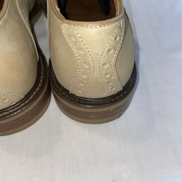 Johnston &amp; Murphy Saddle Oxfords Mens Sz 9.5 M Beige Leather Block Heels Italy