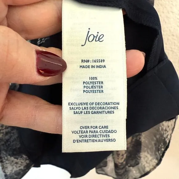 Joie Baltic Print Smocked Chiffon Midi Dress Black Gray Lined  Size L Fairycore