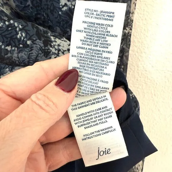 Joie Baltic Print Smocked Chiffon Midi Dress Black Gray Lined  Size L Fairycore