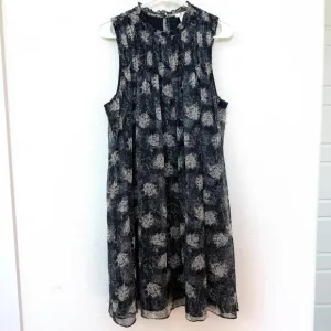 Joie Baltic Print Smocked Chiffon Midi Dress Black Gray Lined  Size L Fairycore