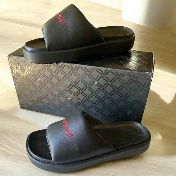 JORDAN SOPHIA SLIDES MULE Size 11 Black Red AIR JORDAN Letters Gothic Gorpcore
