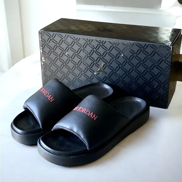 JORDAN SOPHIA SLIDES MULE Size 11 Black Red AIR JORDAN Letters Gothic Gorpcore