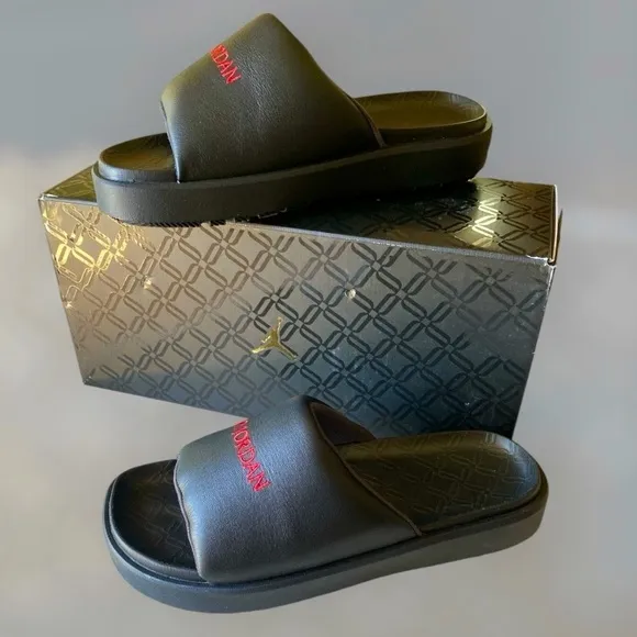 JORDAN SOPHIA SLIDES MULE Size 11 Black Red AIR JORDAN Letters Gothic Gorpcore
