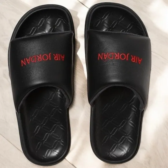 JORDAN SOPHIA SLIDES MULE Size 11 Black Red AIR JORDAN Letters Gothic Gorpcore