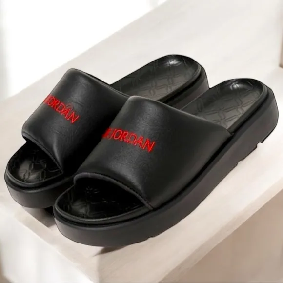 JORDAN SOPHIA SLIDES MULE Size 11 Black Red AIR JORDAN Letters Gothic Gorpcore