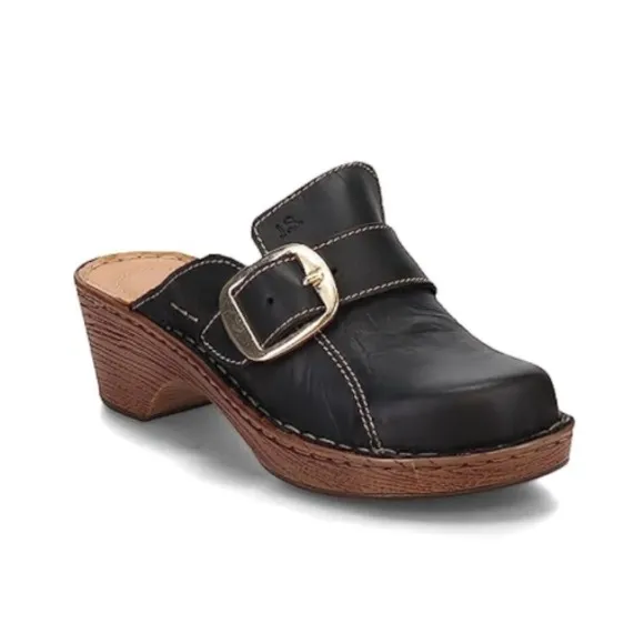Josef Seibel Lily 10.5 11 Black Leather Gold Buckle Slip On Clogs Womens Size 42