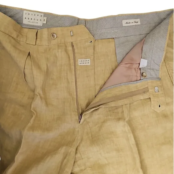 Joseph Abboud 100% Linen Pants Pleated Sand Made Italy Dress Casual Men 40 NWOT