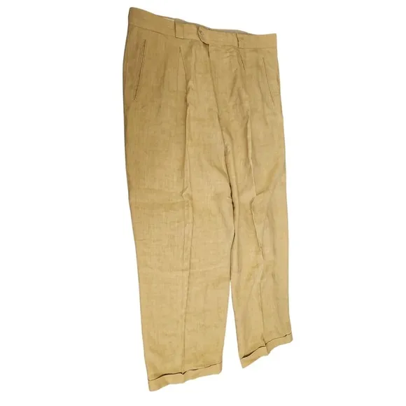 Joseph Abboud 100% Linen Pants Pleated Sand Made Italy Dress Casual Men 40 NWOT