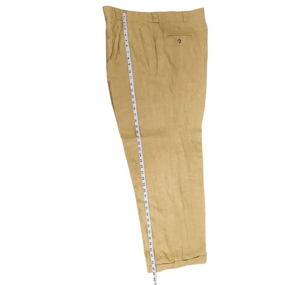 Joseph Abboud 100% Linen Pants Pleated Sand Made Italy Dress Casual Men 40 NWOT