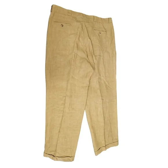 Joseph Abboud 100% Linen Pants Pleated Sand Made Italy Dress Casual Men 40 NWOT