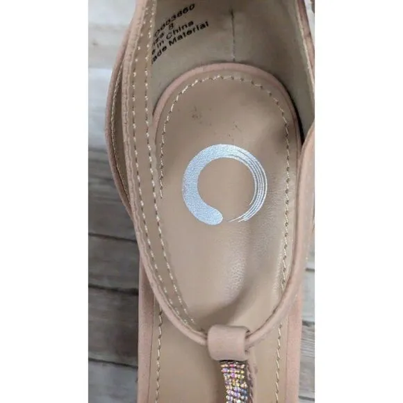 Journee Collection Womens Size 8 Rose Gold Rhinestone Open Toe Block Pump Heels