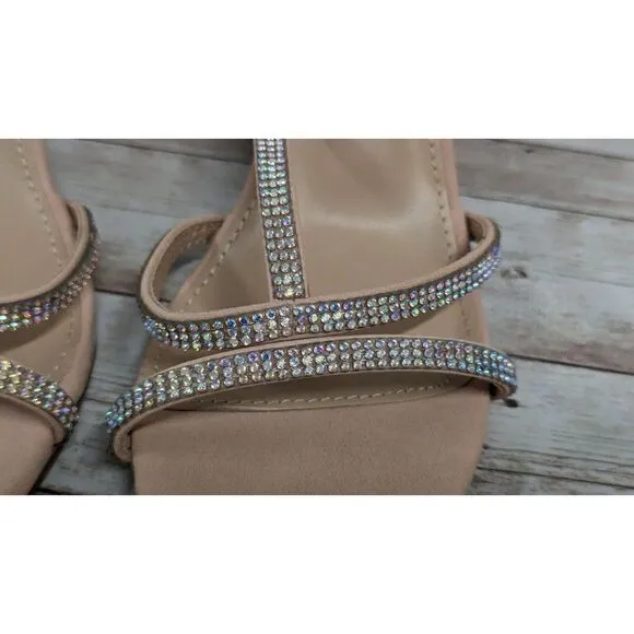 Journee Collection Womens Size 8 Rose Gold Rhinestone Open Toe Block Pump Heels