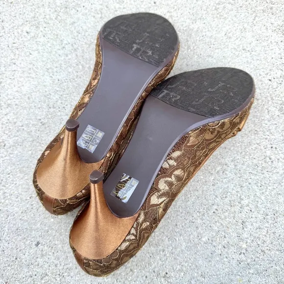 J.RENEE Kaylee Lace heels metallic bronze golden brown peep toe big bow PUMPS 13