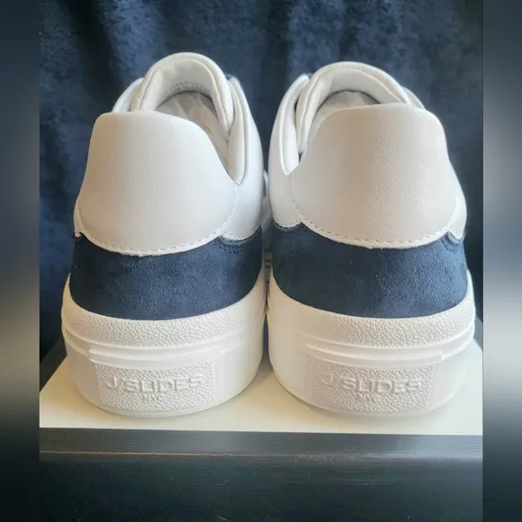 J/Slides Gabbie White/Navy Nappa Leather/Suede Sneakers Women 9 New