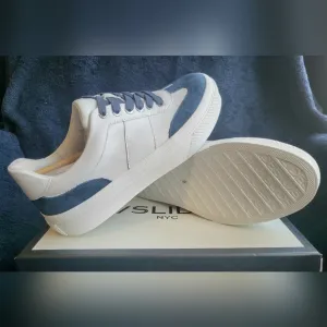 J/Slides Gabbie White/Navy Nappa Leather/Suede Sneakers Women 9 New