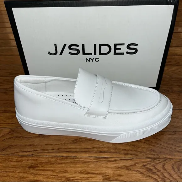 J/Slides Gigijs Slip On Shoes White Leather Women’s Size 11 Platform Sole