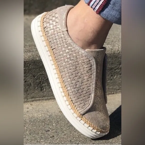 J/Slides Kayla Leather Slip On Sneaker Gold
