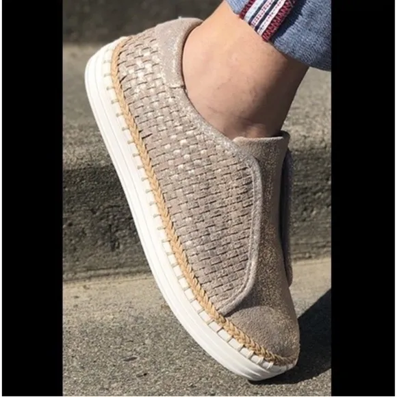 J/Slides Kayla Leather Slip On Sneaker Gold