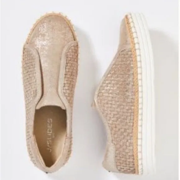 J/Slides Kayla Leather Slip On Sneaker Gold