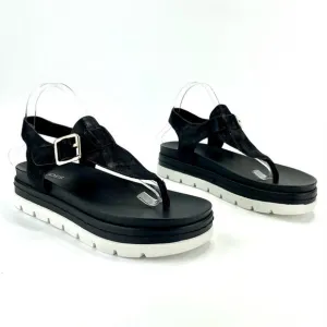 J/SLIDES NYC BLACK SHIMMERY LEATHER THONG TOE SLING BACK PLATFORM SANDAL