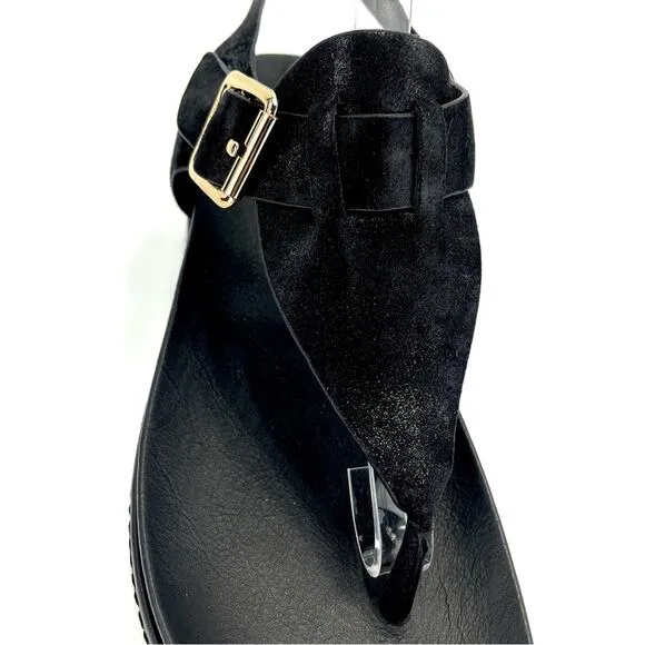 J/SLIDES NYC BLACK SHIMMERY LEATHER THONG TOE SLING BACK PLATFORM SANDAL