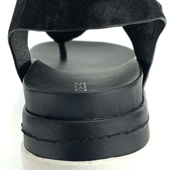 J/SLIDES NYC BLACK SHIMMERY LEATHER THONG TOE SLING BACK PLATFORM SANDAL