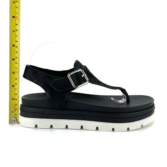 J/SLIDES NYC BLACK SHIMMERY LEATHER THONG TOE SLING BACK PLATFORM SANDAL