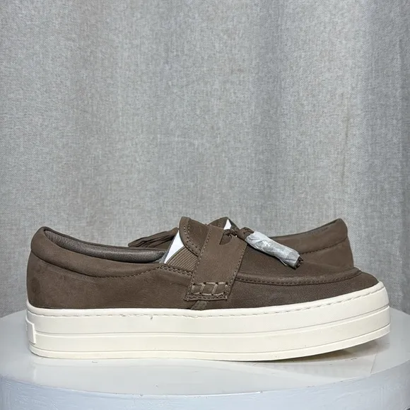 J/SLIDES NYC HALLIE TAUPE LEATHER PENNY LOAFER SLIP ON PLATFORM SNEAKERS **NIB**