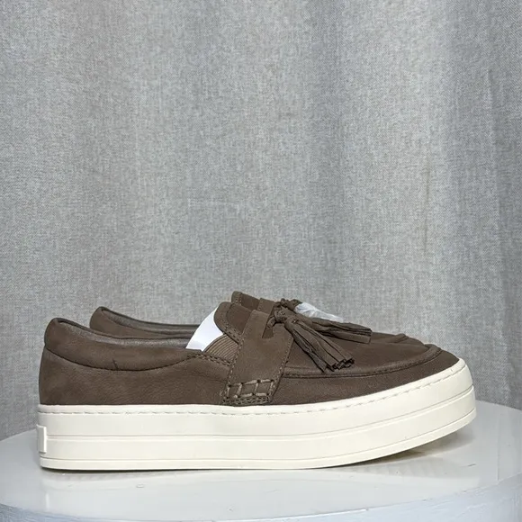 J/SLIDES NYC HALLIE TAUPE LEATHER PENNY LOAFER SLIP ON PLATFORM SNEAKERS **NIB**