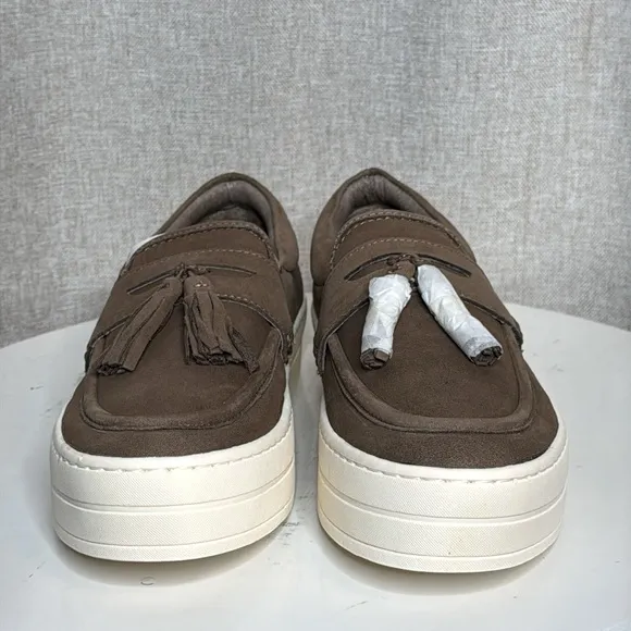 J/SLIDES NYC HALLIE TAUPE LEATHER PENNY LOAFER SLIP ON PLATFORM SNEAKERS **NIB**