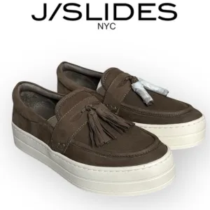 J/SLIDES NYC HALLIE TAUPE LEATHER PENNY LOAFER SLIP ON PLATFORM SNEAKERS **NIB**