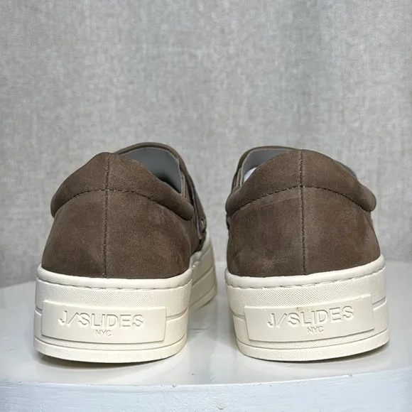 J/SLIDES NYC HALLIE TAUPE LEATHER PENNY LOAFER SLIP ON PLATFORM SNEAKERS **NIB**