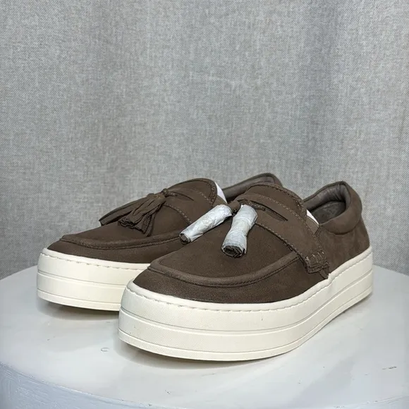 J/SLIDES NYC HALLIE TAUPE LEATHER PENNY LOAFER SLIP ON PLATFORM SNEAKERS **NIB**