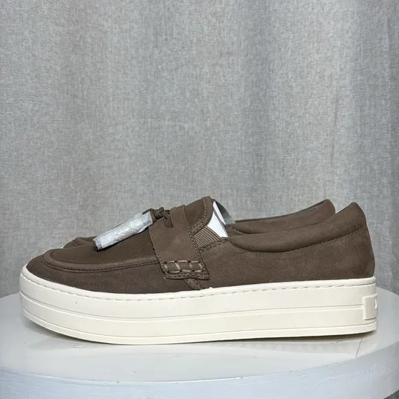 J/SLIDES NYC HALLIE TAUPE LEATHER PENNY LOAFER SLIP ON PLATFORM SNEAKERS **NIB**