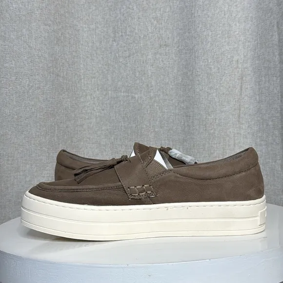 J/SLIDES NYC HALLIE TAUPE LEATHER PENNY LOAFER SLIP ON PLATFORM SNEAKERS **NIB**