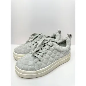 J/Slides NYC Nona Quilted Platform Sneaker Lt Grey Faux Suede Size 5