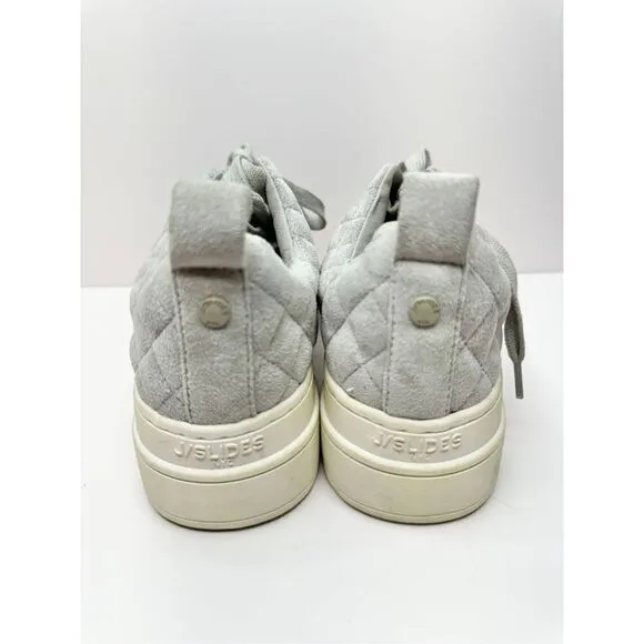 J/Slides NYC Nona Quilted Platform Sneaker Lt Grey Faux Suede Size 5