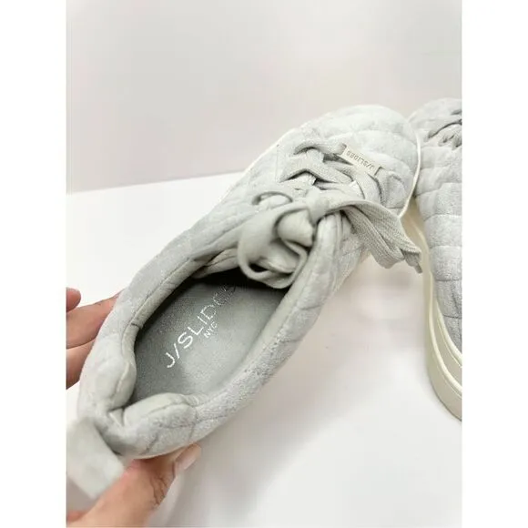 J/Slides NYC Nona Quilted Platform Sneaker Lt Grey Faux Suede Size 5