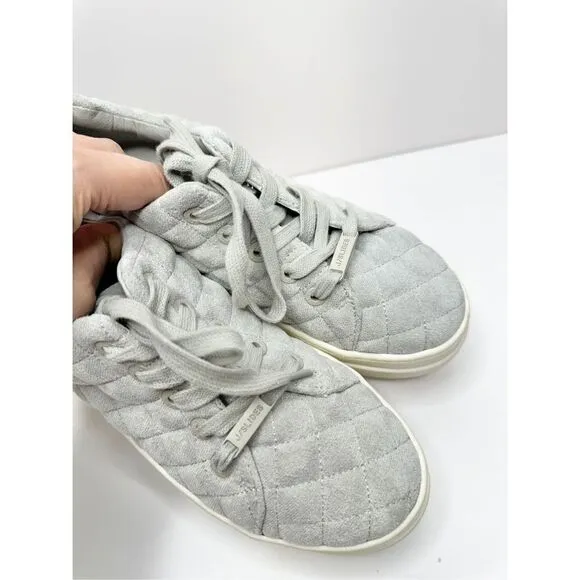 J/Slides NYC Nona Quilted Platform Sneaker Lt Grey Faux Suede Size 5