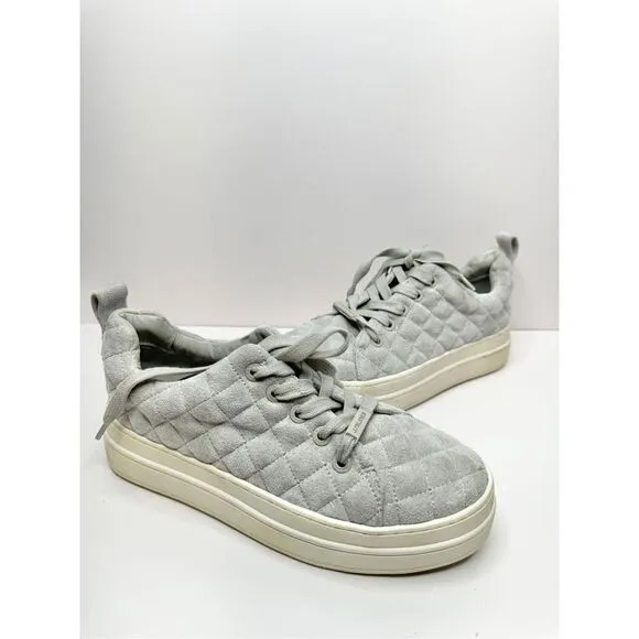 J/Slides NYC Nona Quilted Platform Sneaker Lt Grey Faux Suede Size 5