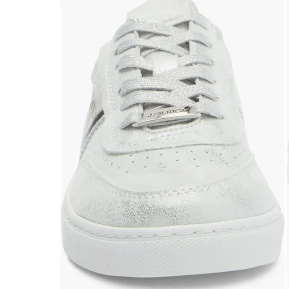 J/Slides Taylor Womens Lace up Silver Metallic Luxe Sneaker Size 8M New