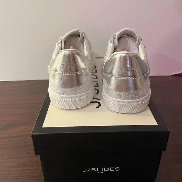 J/Slides Taylor Womens Lace up Silver Metallic Luxe Sneaker Size 8M New