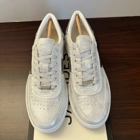 J/Slides Taylor Womens Lace up Silver Metallic Luxe Sneaker Size 8M New