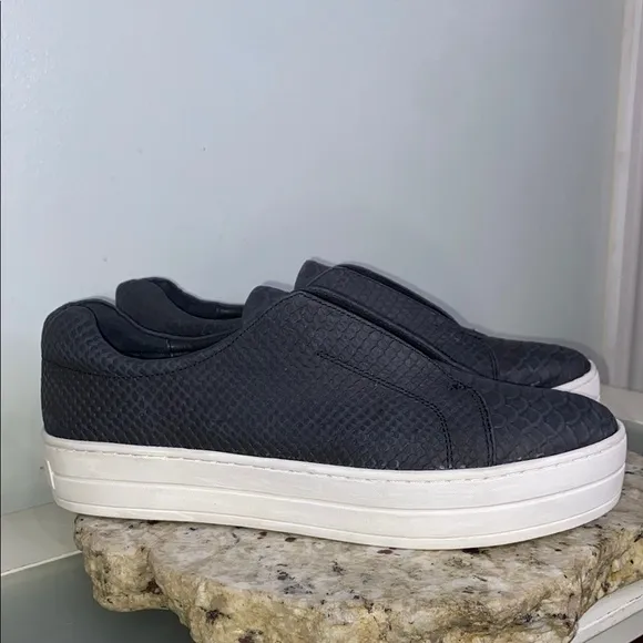 J/Slides Women's Heidi Slip-On Platform Sneakers in Black Embossed Size 9